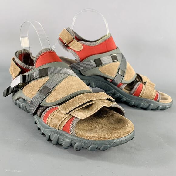 LANVIN Size 8 Beige Red Neoprene Hook Loop Closure Sandals - Picture 1 of 8